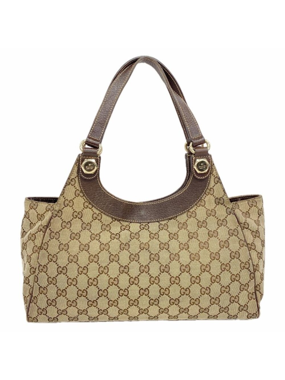 Gucci Tote Bag GG Canvas Beige Brown Champagne Gold
